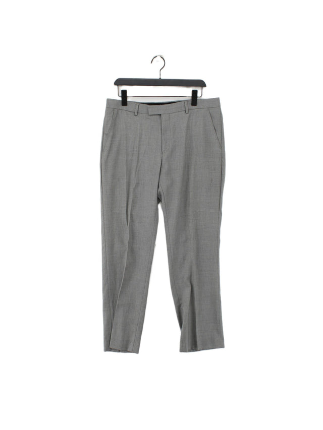 Burton Men's Suit Trousers W 36 in Grey Polyester with Viscose