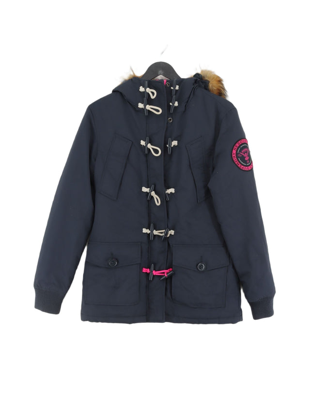 Superdry Women's Coat XS Blue Nylon with Faux Fur, Polyester