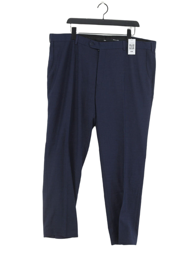 Remus Uomo Men's Suit Trousers W 42 in Blue Polyester with Spandex, Viscose