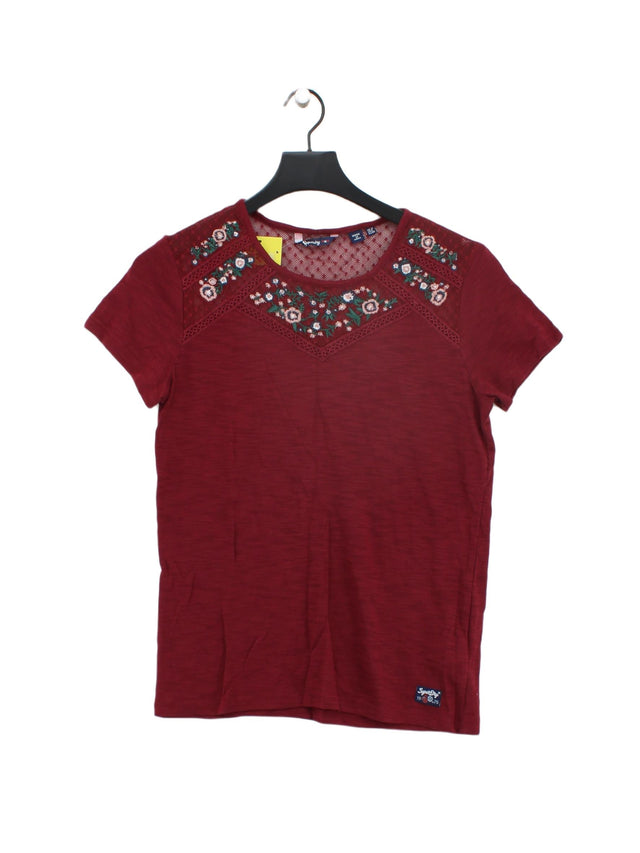 Superdry Women's T-Shirt UK 10 Red Cotton with Polyester
