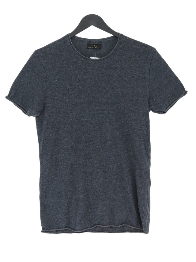 Zara Men's T-Shirt S Blue Cotton with Polyester