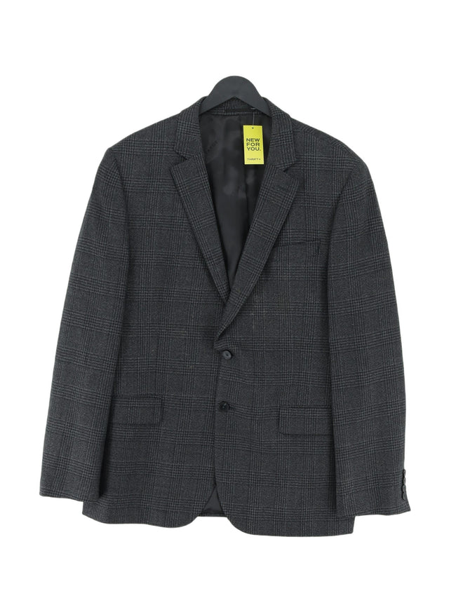 Jaeger Men's Blazer Chest: 44 in Grey Wool with Polyester, Viscose