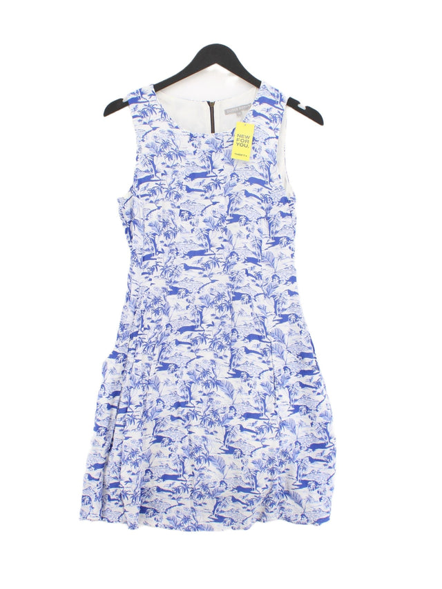 Oliver Bonas Women's Midi Dress UK 10 Blue Viscose with Cotton