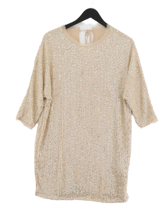 River Island Women's Midi Dress UK 12 Gold 100% Polyester