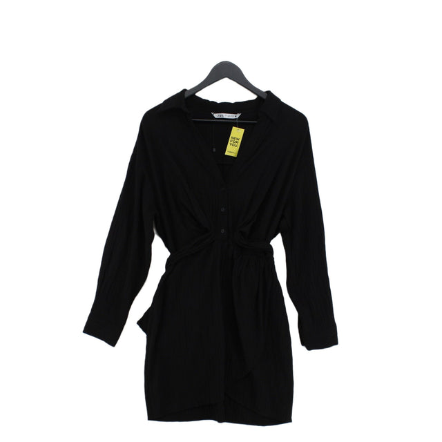 Zara Women's Midi Dress M Black Viscose with Elastane, Polyester
