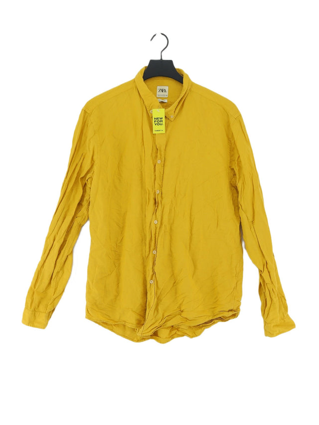 Zara Men's Shirt XL Yellow Linen with Cotton