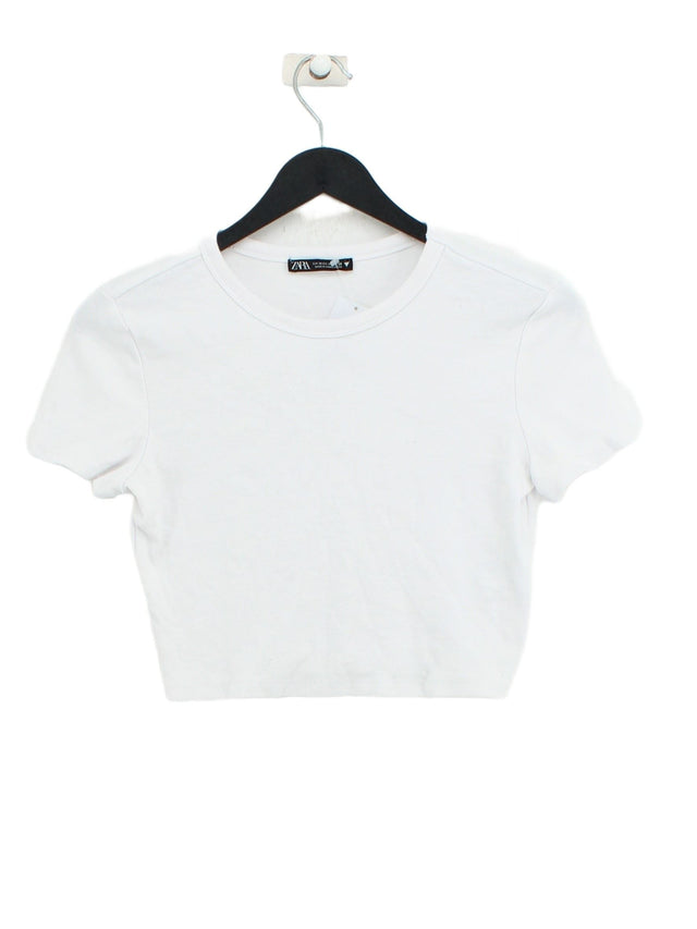 Zara Women's T-Shirt M White Cotton with Elastane