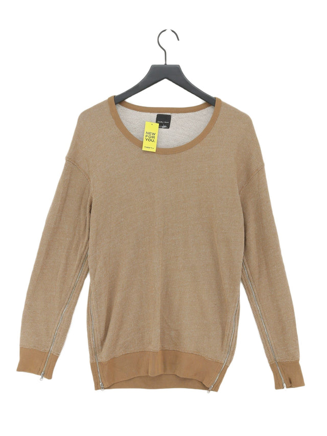 Zara Men's Jumper L Brown Cotton with Polyester