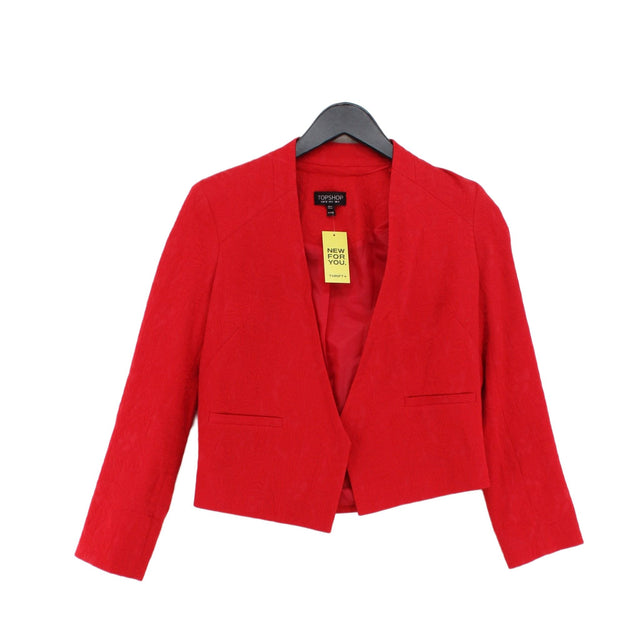 Topshop Women's Blazer UK 4 Red Cotton with Elastane, Polyester