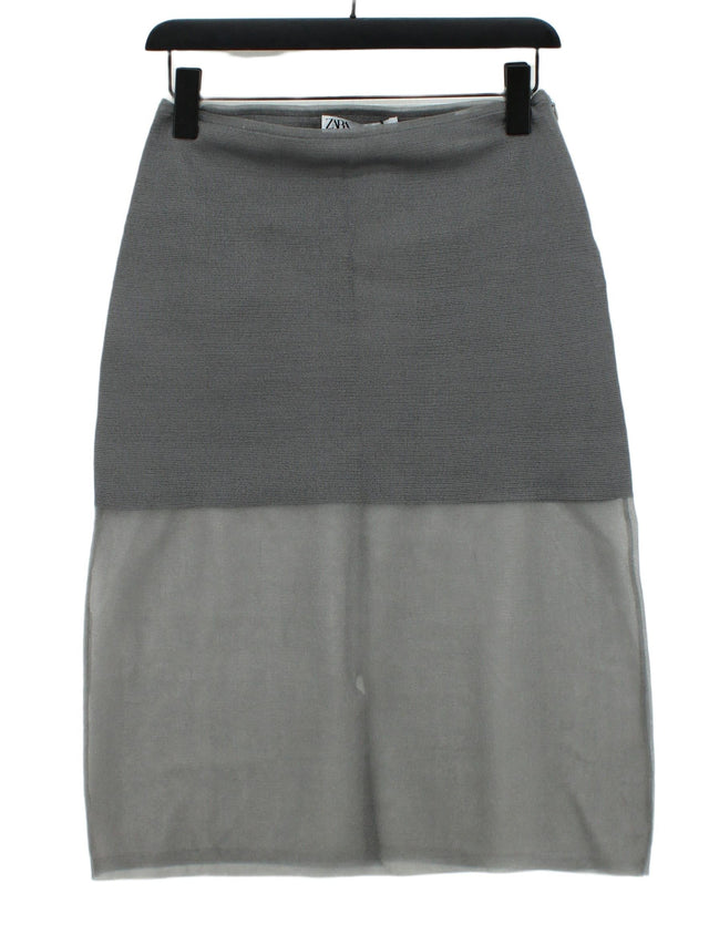 Zara Women's Midi Skirt S Grey Polyester with Polyamide