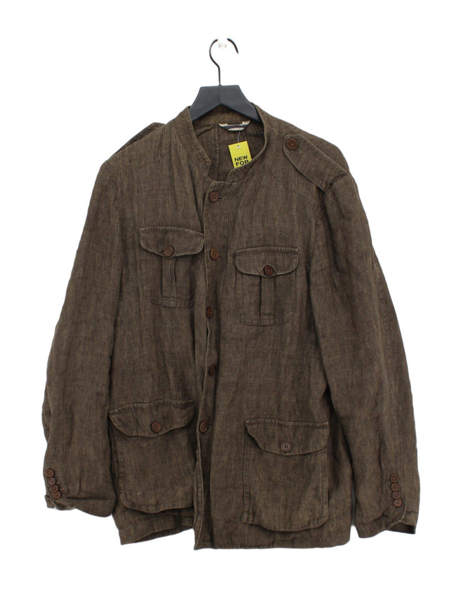 Massimo Dutti Men's Jacket Chest: 50 in Brown Linen with Other, Viscose