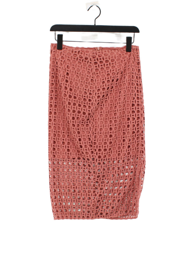 River Island Women's Midi Skirt UK 10 Pink Cotton with Polyester