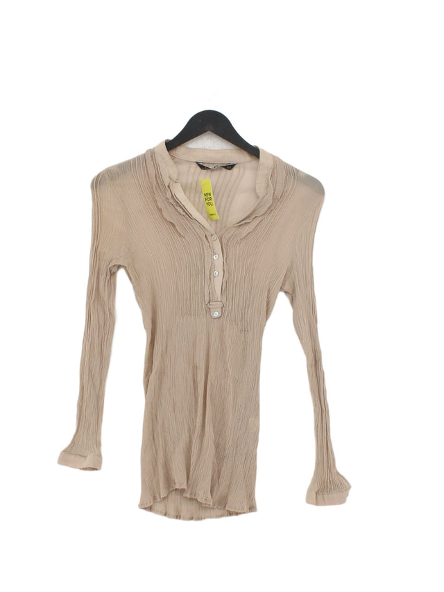 Zara Women's Blouse M Tan Cotton with Silk