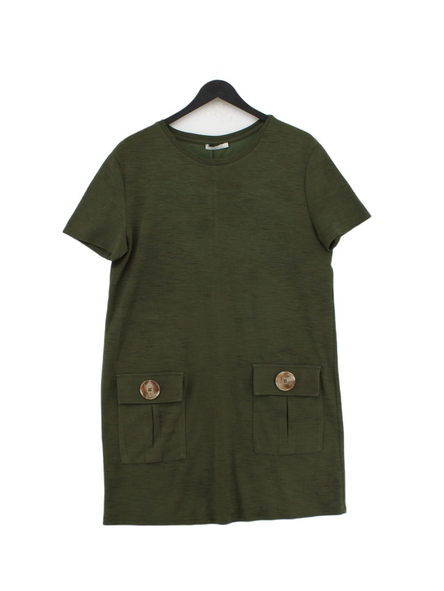 Zara Women's Midi Dress L Green Polyester with Elastane