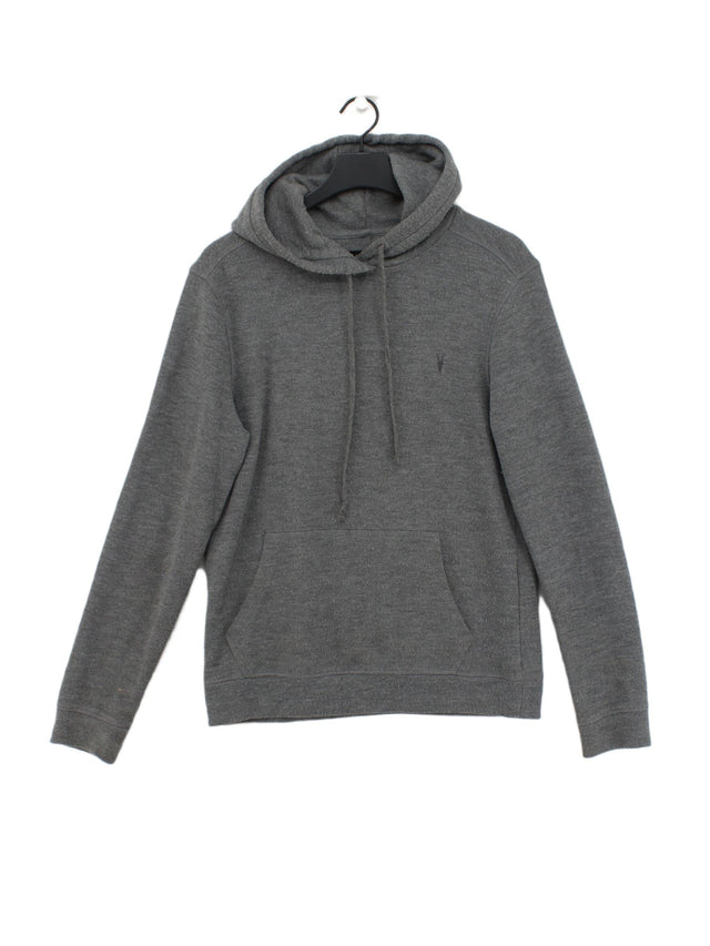 AllSaints Men's Hoodie S Grey Acrylic with Polyester, Viscose