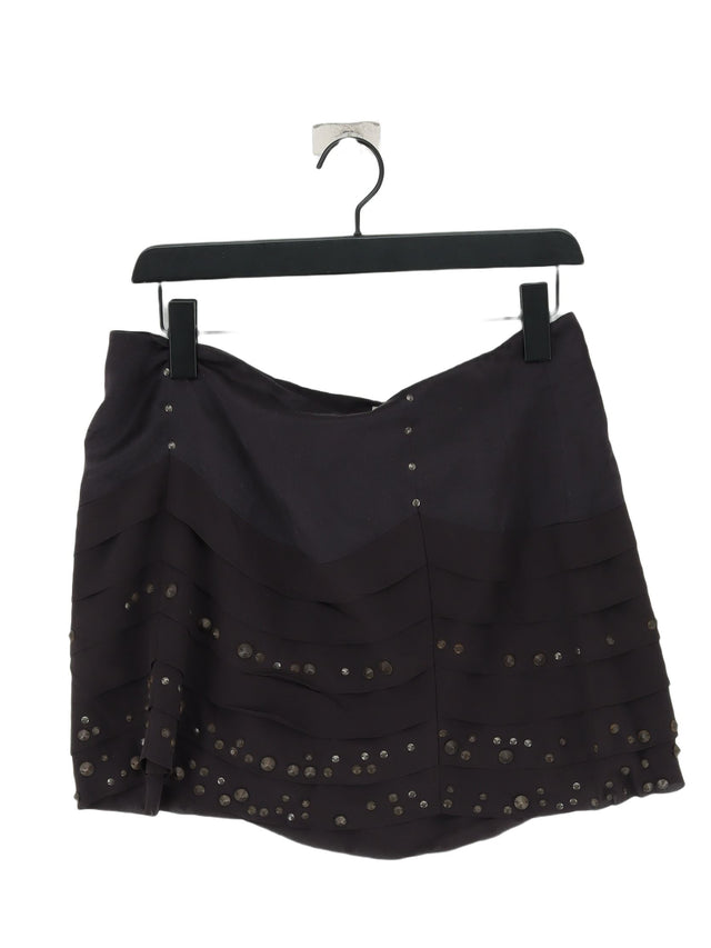 Karen Millen Women's Mini Skirt UK 12 Brown Silk with Elastane, Polyester