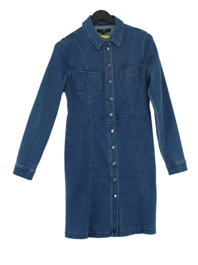 Next Women's Midi Dress UK 8 Blue Cotton with Elastane, Polyester, Viscose
