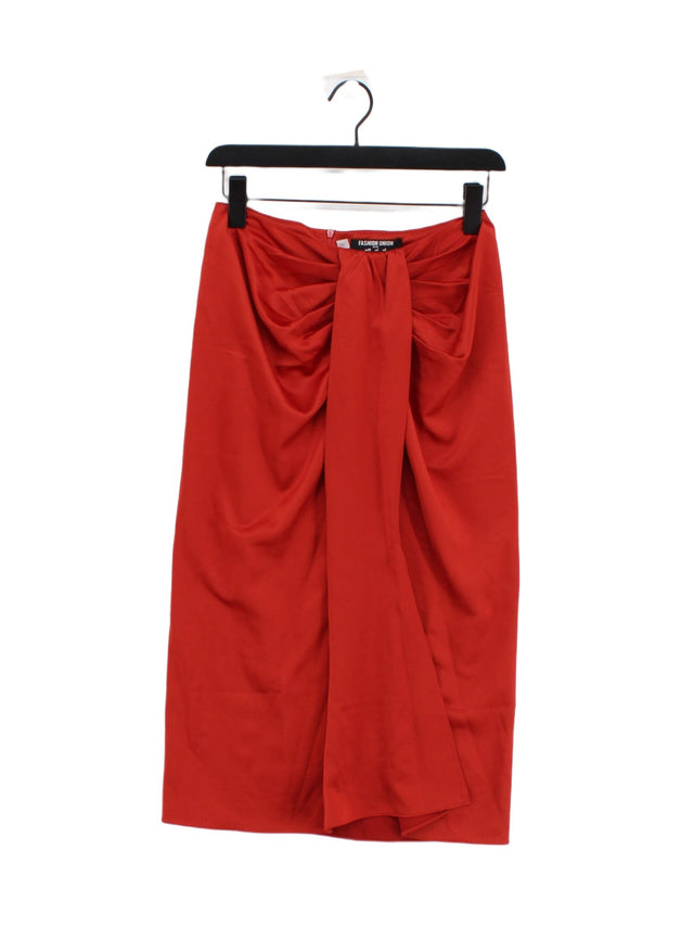 Fashion Union Women's Midi Skirt UK 8 Orange 100% Polyester