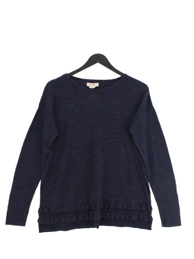 FatFace Women's Jumper UK 8 Blue Cotton with Linen