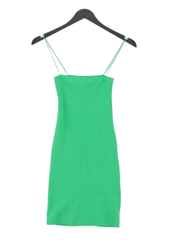 Zara Women's Mini Dress S Green Cotton with Elastane