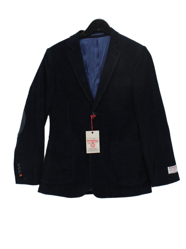 Harris Tweed Men's Blazer Chest: 38 in Blue Wool with Cotton, Silk, Viscose