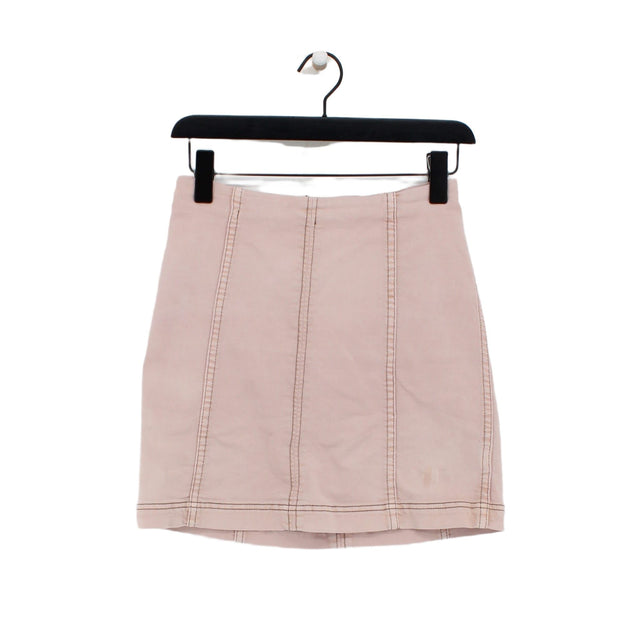 Free People Women's Midi Skirt UK 8 Pink Cotton with Polyester, Rayon, Spandex