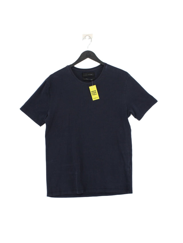 Zara Men's T-Shirt L Blue Cotton with Elastane