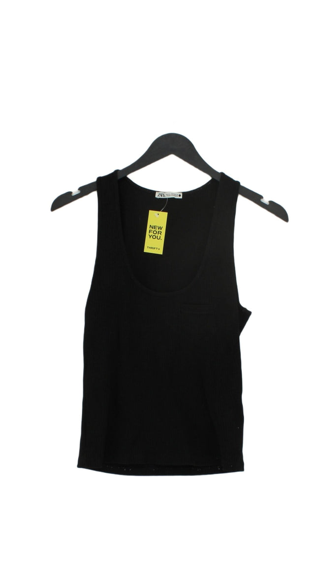 Zara Women's T-Shirt S Black Cotton with Elastane
