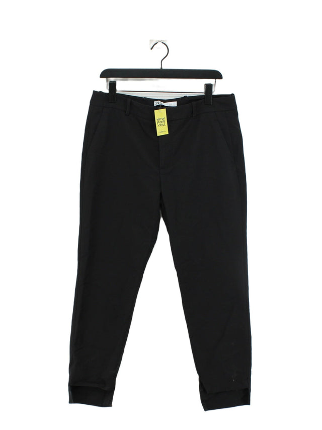 Zara Women's Suit Trousers UK 14 Black Cotton with Elastane, Polyester