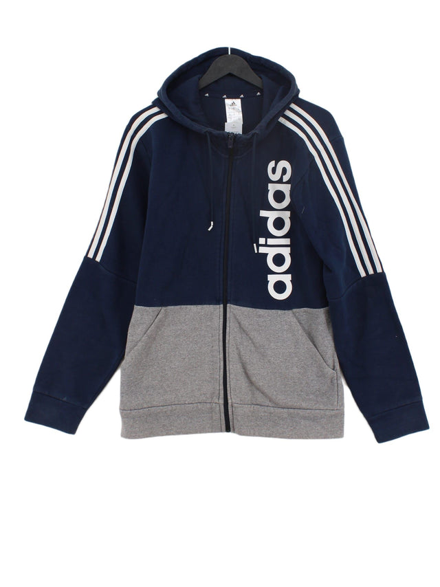 Adidas Men's Hoodie M Blue Cotton with Polyester