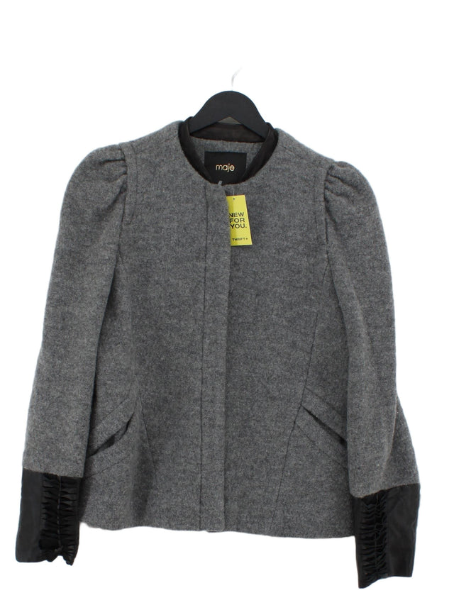 Maje Women's Jacket UK 10 Grey Wool with Cotton, Viscose