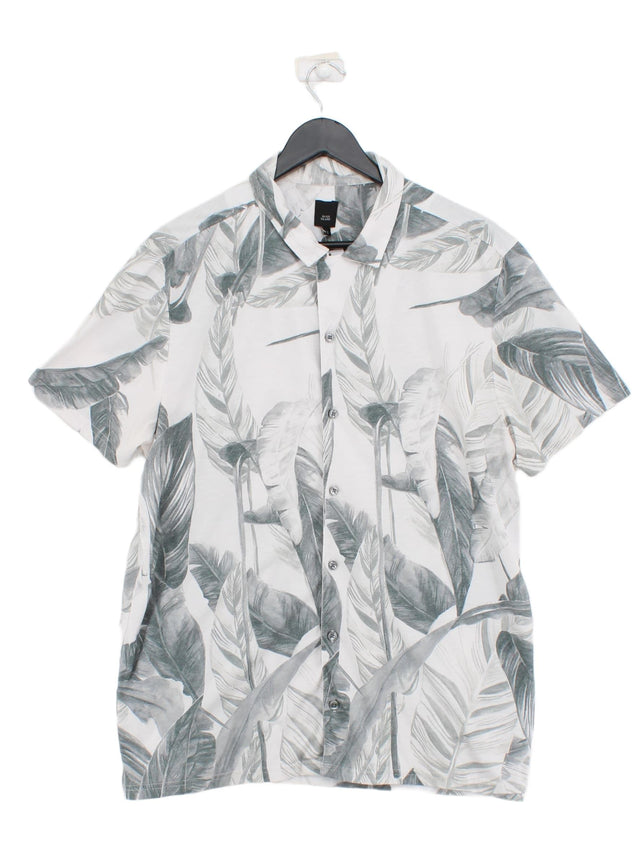 River Island Men's Shirt L White Cotton with Polyester
