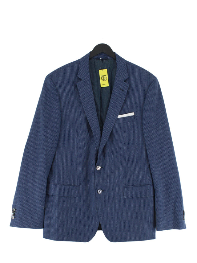 Boss Men's Blazer Chest: 44 in Blue Wool with Other, Polyester, Viscose