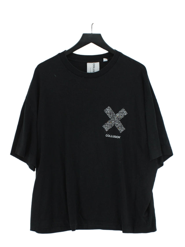 Collusion Men's T-Shirt L Black Cotton with Elastane