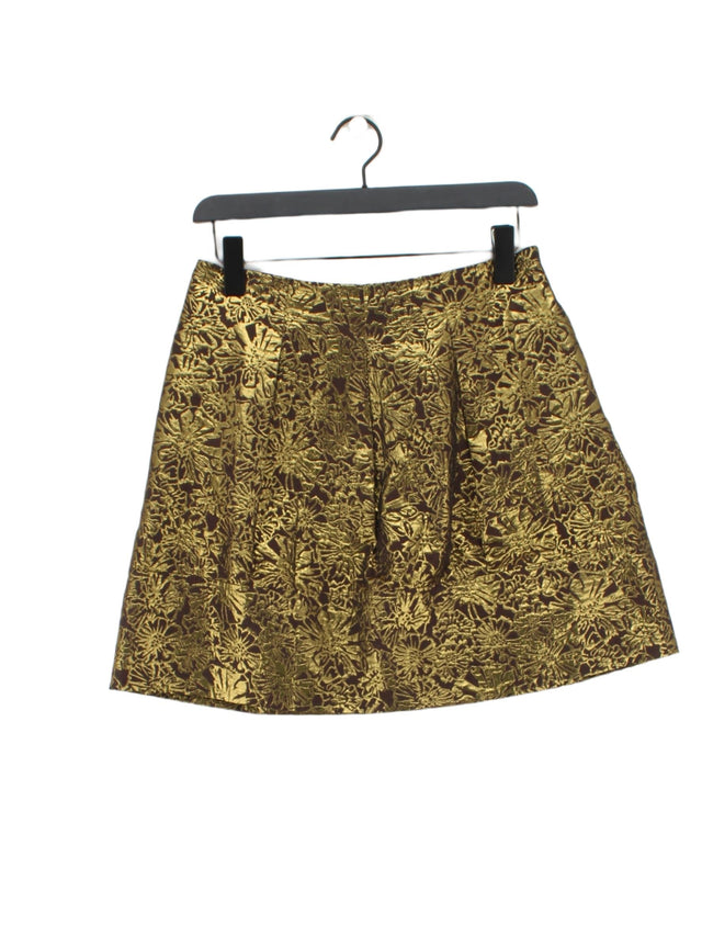 DKNY Women's Midi Skirt UK 4 Gold Leather with Cotton, Polyester