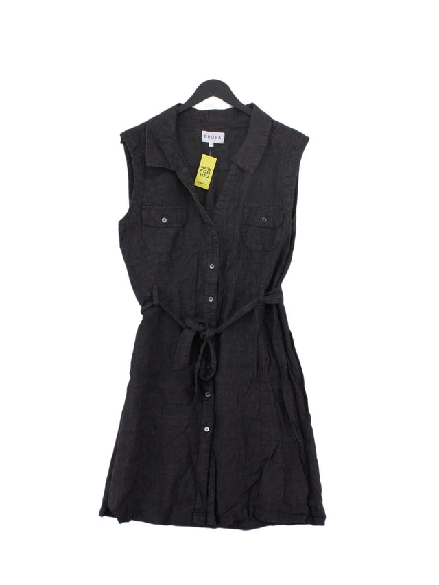Brora Women's Midi Dress UK 16 Black 100% Linen