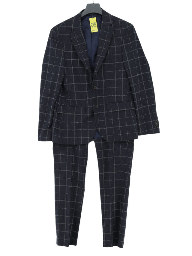 Moss Men's Two Piece Suit Chest: 38 in; Waist: 32 in Blue Polyester with Viscose
