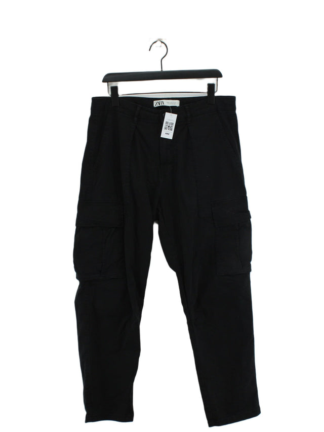 Zara Men's Trousers W 32 in Black Cotton with Elastane