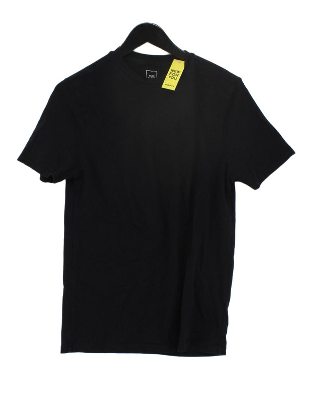 River Island Men's T-Shirt M Black Cotton with Elastane