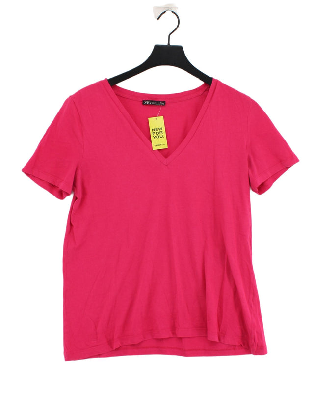Zara Women's T-Shirt L Pink 100% Cotton