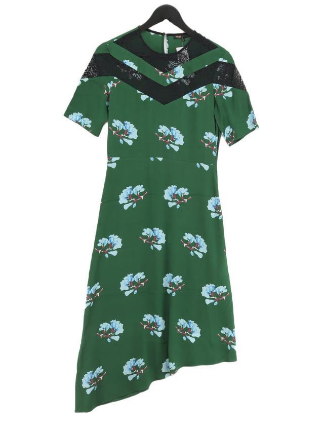 Maje Women's Midi Dress UK 8 Green Polyester with Silk, Viscose