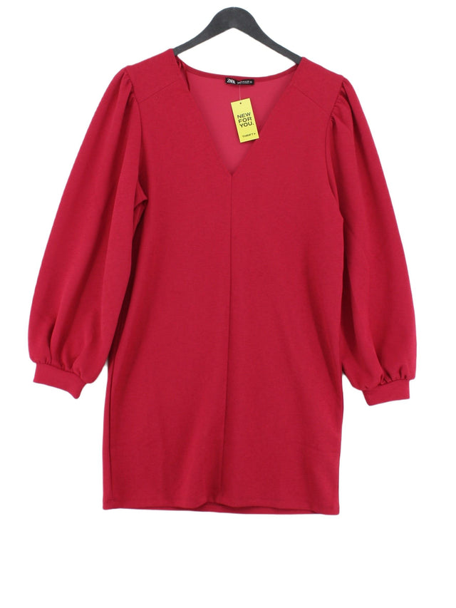Zara Women's Midi Dress S Red Polyester with Elastane