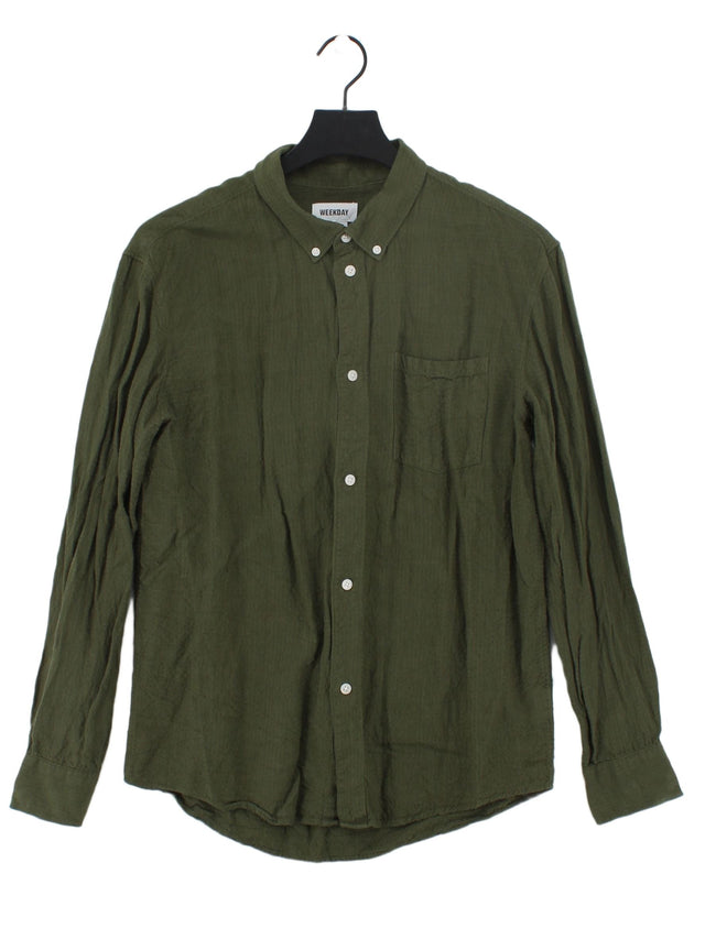 Weekday Women's Shirt S Green Viscose with Linen