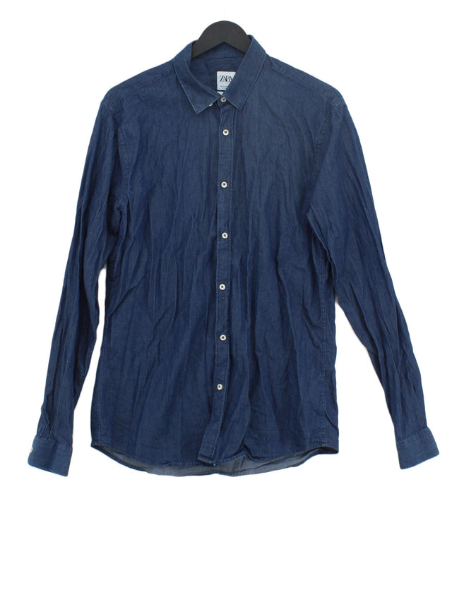 Zara Men's Shirt M Blue 100% Cotton
