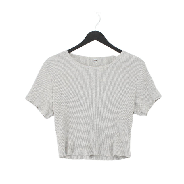 Uniqlo Women's T-Shirt L Grey Cotton with Elastane