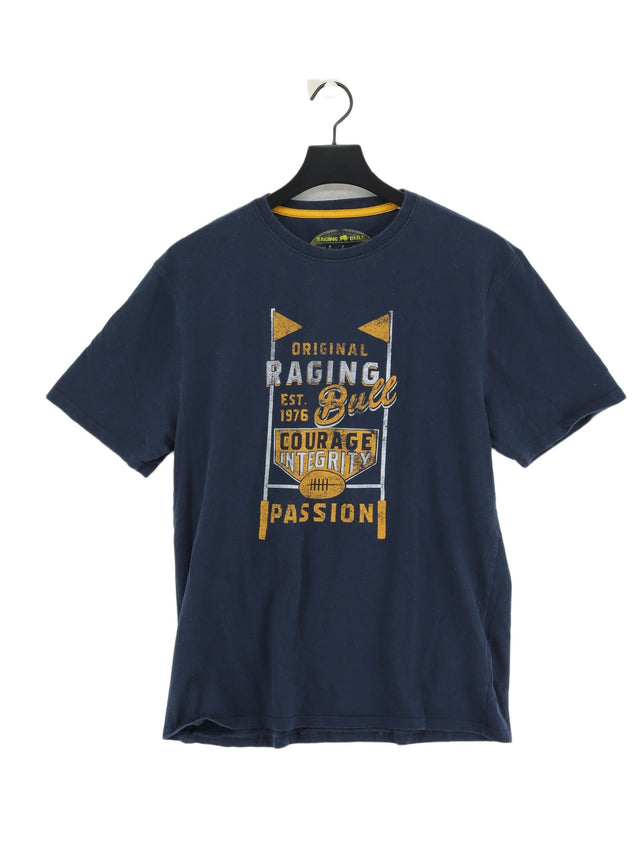Raging Bull Men's T-Shirt L Blue Cotton with Polyester