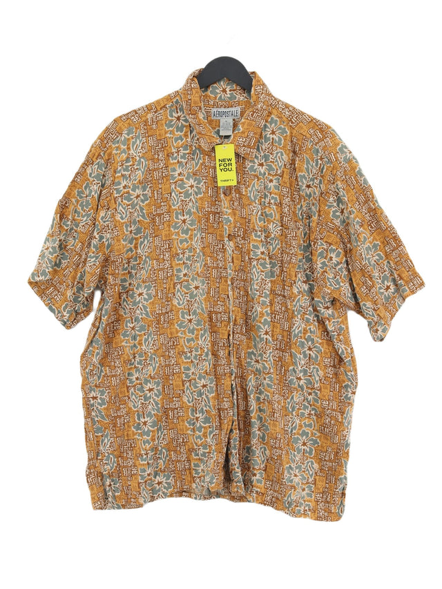 Vintage Aeropostale Men's Shirt XL Tan Cotton with Rayon