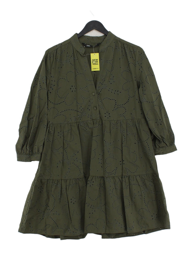 Zara Women's Midi Dress XS Green 100% Cotton