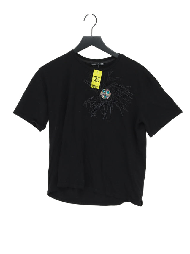 Zara Women's T-Shirt S Black Cotton with Other