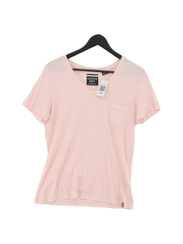 Superdry Women's Top UK 12 Pink Cotton with Polyester, Viscose